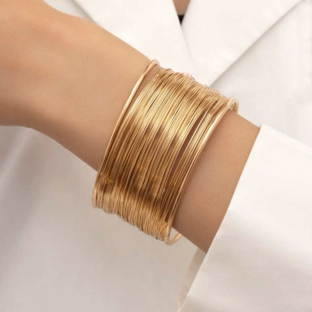 Yellow Gold Wire Cuff Bangle Bracelet Fashion Jewelry